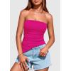 imagePRETTYGARDEN Womens Summer Tube Tops 2025 Trendy Strapless Ruched Going Out Tops Outfits Asymmetrical Bandeau ShirtsRose Red