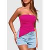 imagePRETTYGARDEN Womens Summer Tube Tops 2025 Trendy Strapless Ruched Going Out Tops Outfits Asymmetrical Bandeau ShirtsRose Red
