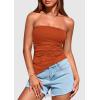 imagePRETTYGARDEN Womens Summer Tube Tops 2025 Trendy Strapless Ruched Going Out Tops Outfits Asymmetrical Bandeau ShirtsRust Red