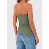 imagePRETTYGARDEN Womens Summer Tube Tops 2025 Trendy Strapless Ruched Going Out Tops Outfits Asymmetrical Bandeau ShirtsSage Green