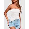 imagePRETTYGARDEN Womens Summer Tube Tops 2025 Trendy Strapless Ruched Going Out Tops Outfits Asymmetrical Bandeau ShirtsWhite