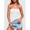 imagePRETTYGARDEN Womens Summer Tube Tops 2025 Trendy Strapless Ruched Going Out Tops Outfits Asymmetrical Bandeau ShirtsWhite