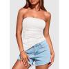 imagePRETTYGARDEN Womens Summer Tube Tops 2025 Trendy Strapless Ruched Going Out Tops Outfits Asymmetrical Bandeau ShirtsWhite