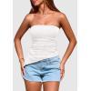 imagePRETTYGARDEN Womens Summer Tube Tops 2025 Trendy Strapless Ruched Going Out Tops Outfits Asymmetrical Bandeau ShirtsWhite