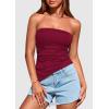imagePRETTYGARDEN Womens Summer Tube Tops 2025 Trendy Strapless Ruched Going Out Tops Outfits Asymmetrical Bandeau ShirtsWine Red