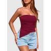 imagePRETTYGARDEN Womens Summer Tube Tops 2025 Trendy Strapless Ruched Going Out Tops Outfits Asymmetrical Bandeau ShirtsWine Red