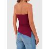 imagePRETTYGARDEN Womens Summer Tube Tops 2025 Trendy Strapless Ruched Going Out Tops Outfits Asymmetrical Bandeau ShirtsWine Red