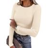 imagePRETTYGARDEN Womens 2025 Summer Fall Long Sleeve Shirts Ribbed Knit Fitted Basic Tee Going Out Tops Underscrub Casual OutfitsBeige