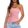 imagePRETTYGARDEN Womens Summer Tube Tops 2025 Trendy Strapless Ruched Going Out Tops Outfits Asymmetrical Bandeau ShirtsPink