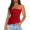 imagePRETTYGARDEN Womens Summer Tube Tops 2025 Trendy Strapless Ruched Going Out Tops Outfits Asymmetrical Bandeau ShirtsRed
