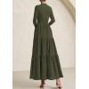 imagePRETTYGARDEN Long Sleeve Dress for Women 2025 Fall Eyelet Mock Neck A Line Elegant Classy Maxi Wedding Guest Dresses PocketsArmy Green
