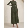 imagePRETTYGARDEN Long Sleeve Dress for Women 2025 Fall Eyelet Mock Neck A Line Elegant Classy Maxi Wedding Guest Dresses PocketsArmy Green