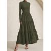 imagePRETTYGARDEN Long Sleeve Dress for Women 2025 Fall Eyelet Mock Neck A Line Elegant Classy Maxi Wedding Guest Dresses PocketsArmy Green