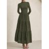 imagePRETTYGARDEN Long Sleeve Dress for Women 2025 Fall Eyelet Mock Neck A Line Elegant Classy Maxi Wedding Guest Dresses PocketsArmy Green