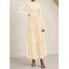 imagePRETTYGARDEN Long Sleeve Dress for Women 2025 Fall Eyelet Mock Neck A Line Elegant Classy Maxi Wedding Guest Dresses PocketsBeige