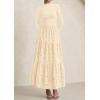 imagePRETTYGARDEN Long Sleeve Dress for Women 2025 Fall Eyelet Mock Neck A Line Elegant Classy Maxi Wedding Guest Dresses PocketsBeige