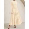 imagePRETTYGARDEN Long Sleeve Dress for Women 2025 Fall Eyelet Mock Neck A Line Elegant Classy Maxi Wedding Guest Dresses PocketsBeige