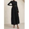 imagePRETTYGARDEN Long Sleeve Dress for Women 2025 Fall Eyelet Mock Neck A Line Elegant Classy Maxi Wedding Guest Dresses PocketsBlack