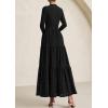 imagePRETTYGARDEN Long Sleeve Dress for Women 2025 Fall Eyelet Mock Neck A Line Elegant Classy Maxi Wedding Guest Dresses PocketsBlack