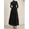 imagePRETTYGARDEN Long Sleeve Dress for Women 2025 Fall Eyelet Mock Neck A Line Elegant Classy Maxi Wedding Guest Dresses PocketsBlack