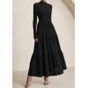 imagePRETTYGARDEN Long Sleeve Dress for Women 2025 Fall Eyelet Mock Neck A Line Elegant Classy Maxi Wedding Guest Dresses PocketsBlack