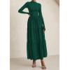 imagePRETTYGARDEN Long Sleeve Dress for Women 2025 Fall Eyelet Mock Neck A Line Elegant Classy Maxi Wedding Guest Dresses PocketsDark Green
