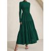 imagePRETTYGARDEN Long Sleeve Dress for Women 2025 Fall Eyelet Mock Neck A Line Elegant Classy Maxi Wedding Guest Dresses PocketsDark Green