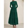 imagePRETTYGARDEN Long Sleeve Dress for Women 2025 Fall Eyelet Mock Neck A Line Elegant Classy Maxi Wedding Guest Dresses PocketsDark Green