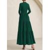 imagePRETTYGARDEN Long Sleeve Dress for Women 2025 Fall Eyelet Mock Neck A Line Elegant Classy Maxi Wedding Guest Dresses PocketsDark Green