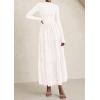 imagePRETTYGARDEN Long Sleeve Dress for Women 2025 Fall Eyelet Mock Neck A Line Elegant Classy Maxi Wedding Guest Dresses PocketsWhite