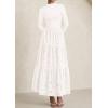 imagePRETTYGARDEN Long Sleeve Dress for Women 2025 Fall Eyelet Mock Neck A Line Elegant Classy Maxi Wedding Guest Dresses PocketsWhite