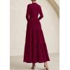 imagePRETTYGARDEN Long Sleeve Dress for Women 2025 Fall Eyelet Mock Neck A Line Elegant Classy Maxi Wedding Guest Dresses PocketsWine Red