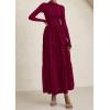 imagePRETTYGARDEN Long Sleeve Dress for Women 2025 Fall Eyelet Mock Neck A Line Elegant Classy Maxi Wedding Guest Dresses PocketsWine Red