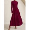 imagePRETTYGARDEN Long Sleeve Dress for Women 2025 Fall Eyelet Mock Neck A Line Elegant Classy Maxi Wedding Guest Dresses PocketsWine Red