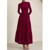 imagePRETTYGARDEN Long Sleeve Dress for Women 2025 Fall Eyelet Mock Neck A Line Elegant Classy Maxi Wedding Guest Dresses PocketsWine Red
