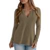 imagePRETTYGARDEN Long Sleeve Shirts for Women 2025 Fall V Neck Waffle Basic Tee Dressy Casual Winter Blouses Knit Tunic TopsArmy Green