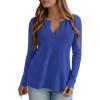 imagePRETTYGARDEN Long Sleeve Shirts for Women 2025 Fall V Neck Waffle Basic Tee Dressy Casual Winter Blouses Knit Tunic TopsBlue