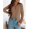 imagePRETTYGARDEN Long Sleeve Shirts for Women 2025 Fall V Neck Waffle Basic Tee Dressy Casual Winter Blouses Knit Tunic TopsKhaki