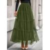 imagePRETTYGARDEN Tulle Skirts for Women 2025 Fall Fashion Tiered Flowy Elastic High Waisted ALine Casual Maxi Long SkirtArmy Green