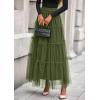 imagePRETTYGARDEN Tulle Skirts for Women 2025 Fall Fashion Tiered Flowy Elastic High Waisted ALine Casual Maxi Long SkirtArmy Green
