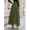 imagePRETTYGARDEN Tulle Skirts for Women 2025 Fall Fashion Tiered Flowy Elastic High Waisted ALine Casual Maxi Long SkirtArmy Green