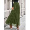 imagePRETTYGARDEN Tulle Skirts for Women 2025 Fall Fashion Tiered Flowy Elastic High Waisted ALine Casual Maxi Long SkirtArmy Green