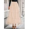imagePRETTYGARDEN Tulle Skirts for Women 2025 Fall Fashion Tiered Flowy Elastic High Waisted ALine Casual Maxi Long SkirtBeige