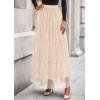 imagePRETTYGARDEN Tulle Skirts for Women 2025 Fall Fashion Tiered Flowy Elastic High Waisted ALine Casual Maxi Long SkirtBeige