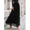 imagePRETTYGARDEN Tulle Skirts for Women 2025 Fall Fashion Tiered Flowy Elastic High Waisted ALine Casual Maxi Long SkirtBlack