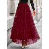 imagePRETTYGARDEN Tulle Skirts for Women 2025 Fall Fashion Tiered Flowy Elastic High Waisted ALine Casual Maxi Long SkirtBurgundy