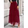 imagePRETTYGARDEN Tulle Skirts for Women 2025 Fall Fashion Tiered Flowy Elastic High Waisted ALine Casual Maxi Long SkirtBurgundy
