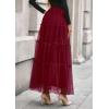 imagePRETTYGARDEN Tulle Skirts for Women 2025 Fall Fashion Tiered Flowy Elastic High Waisted ALine Casual Maxi Long SkirtBurgundy