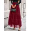 imagePRETTYGARDEN Tulle Skirts for Women 2025 Fall Fashion Tiered Flowy Elastic High Waisted ALine Casual Maxi Long SkirtBurgundy