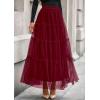 imagePRETTYGARDEN Tulle Skirts for Women 2025 Fall Fashion Tiered Flowy Elastic High Waisted ALine Casual Maxi Long SkirtBurgundy